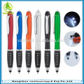 Stylo lampe de poche en plastique de vente haut de la page 3 en 1, stylus stylo bille avec lumière